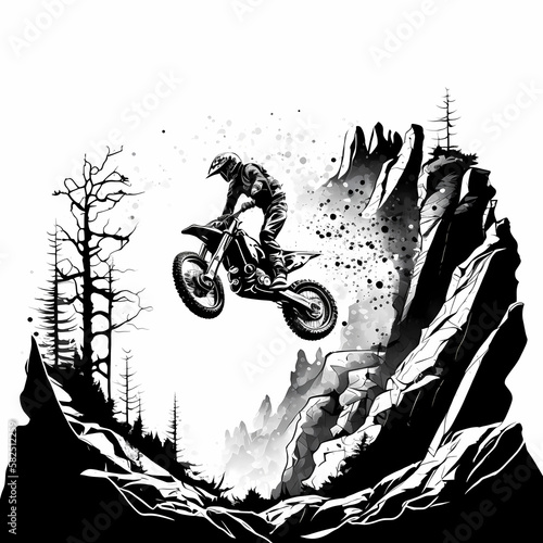Motocross Jump At Forest. Generative AI