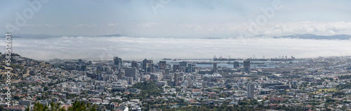 harbor docks and downtown aerial cityscape, Cape Town