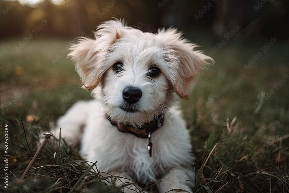 adorable puppy having fun on the lawn. Generative AI adorable puppy having fun on the lawn. Generative AI