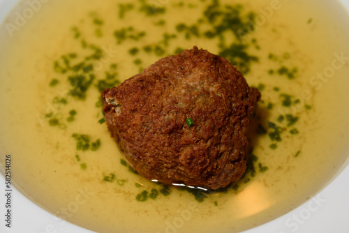 Liver Dumpling Soup or Leberknoedelsuppe, Austrian Beef Broth photo