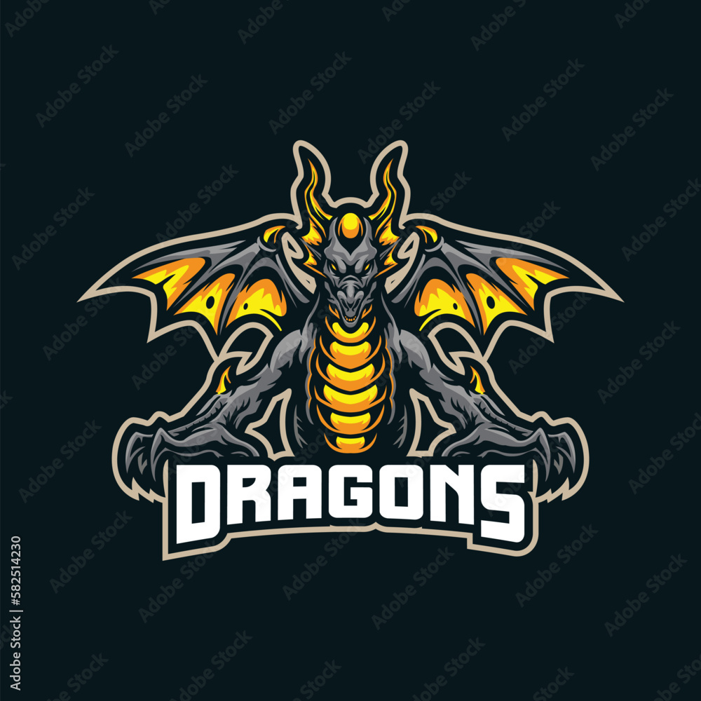 Naklejka premium Dragon mascot logo design vector with modern illustration concept style for badge, emblem and t shirt printing. Dragon illustration for sport and esport team.