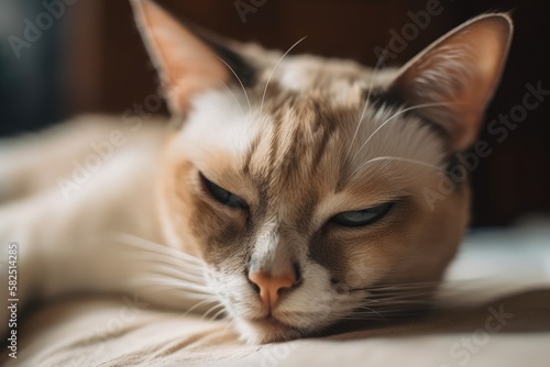 At home, adorable cats are cosleeping and being petted. Generative AI