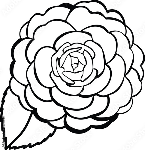 Black and White Cartoon Illustration Vector of a Rose Flower and Petals