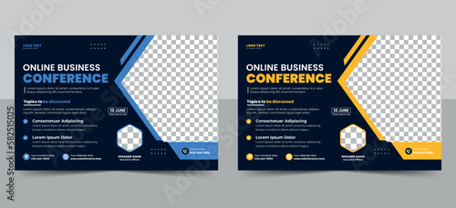 Abstract Online Business technology conference flyer and event invitation banner template design or corporate business workshop, meeting & training promotion poster.