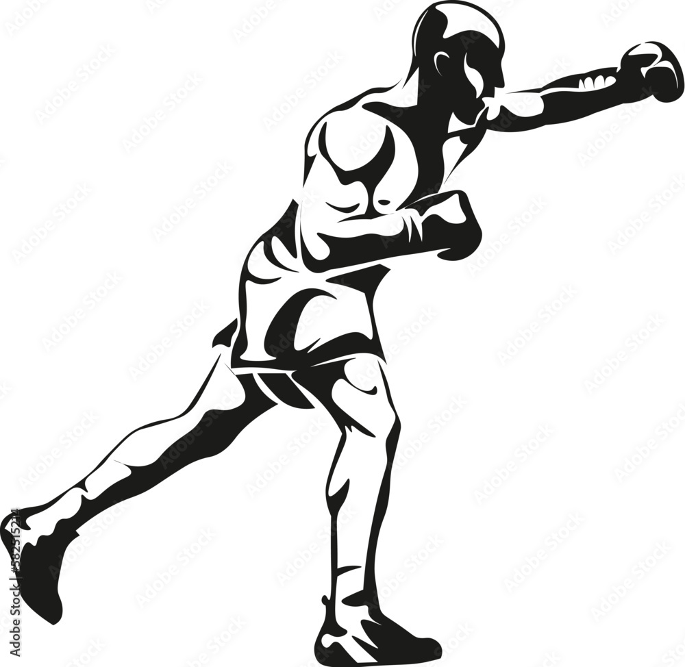 Black and White Cartoon Illustration Vector of Man boxing 