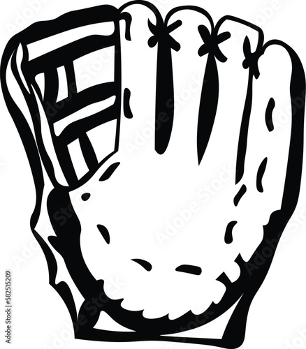 Black and White Cartoon Illustration Vector of Baseball Mitt 