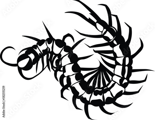 Black and White Cartoon Illustration Vector of a Giant Centipede 