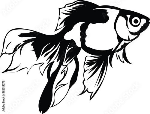 Black and White Cartoon Illustration Vector of Goldfish