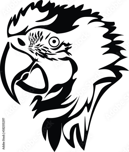 Black and White Cartoon Illustration Vector of a Parrots Head and Beak