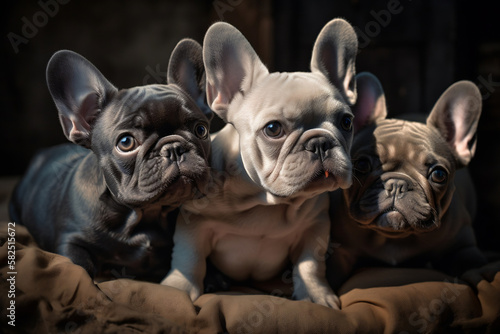 3 French Bull Dogs,, Created with generative AI