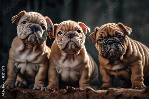 3 Bulldog Puppies, Created with generative AI