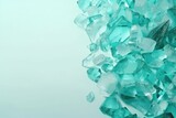 Ice crystals scattered on an aquamarine background. Beautiful template for posters, wallpapers and flyers. Photorealistic Generative AI illustration.