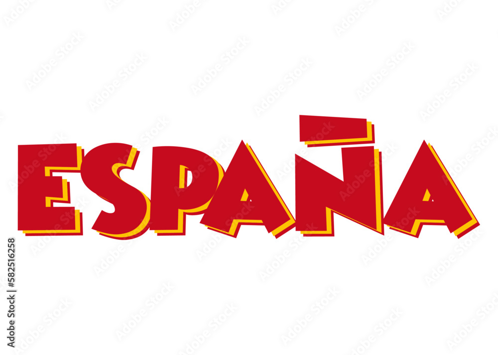 Letras palabra España en texto manuscrito en español con los colores de la bandera de España