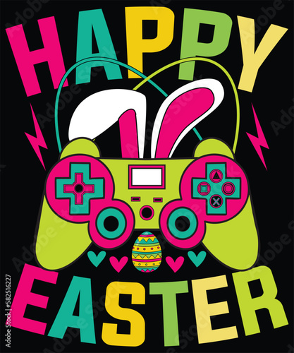 Easter Day T-Shirt Design. Video Game Easter Bunny Gaming Boys Girls Kids Gamer T-Shirt design, Posters, Greeting Cards, Textiles, and Sticker Vector Illustration