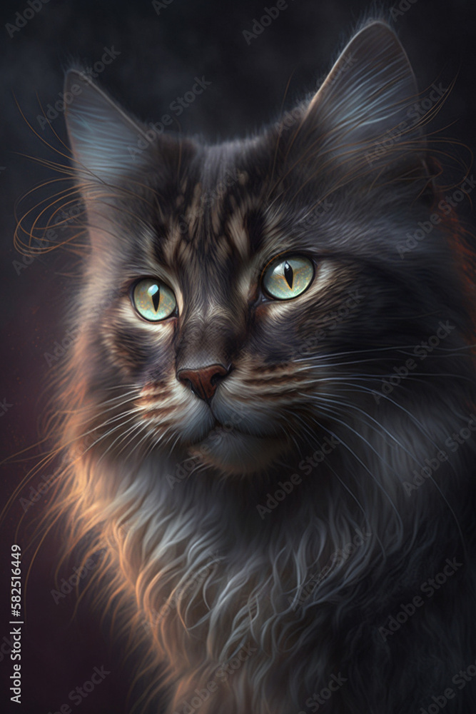 Portrait cute furry grey kitty cat, generative AI