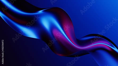 Abstract fluid neon holographic iridescent wave in motion dark colorful tech background 3d render. Gradient design element for backgrounds, banners, wallpapers, posters and covers.	