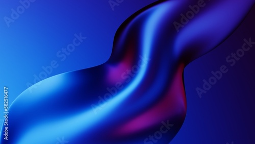 Abstract fluid neon holographic iridescent wave in motion dark colorful tech background 3d render. Gradient design element for backgrounds, banners, wallpapers, posters and covers. 