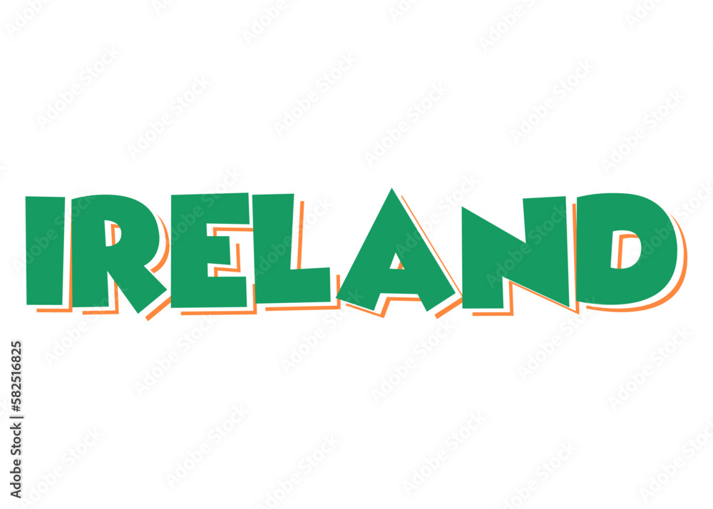 Letras palabra Ireland en texto manuscrito con los colores de la bandera de Irlanda Letras palabra Ireland en texto manuscrito con los colores de la bandera de Irlanda