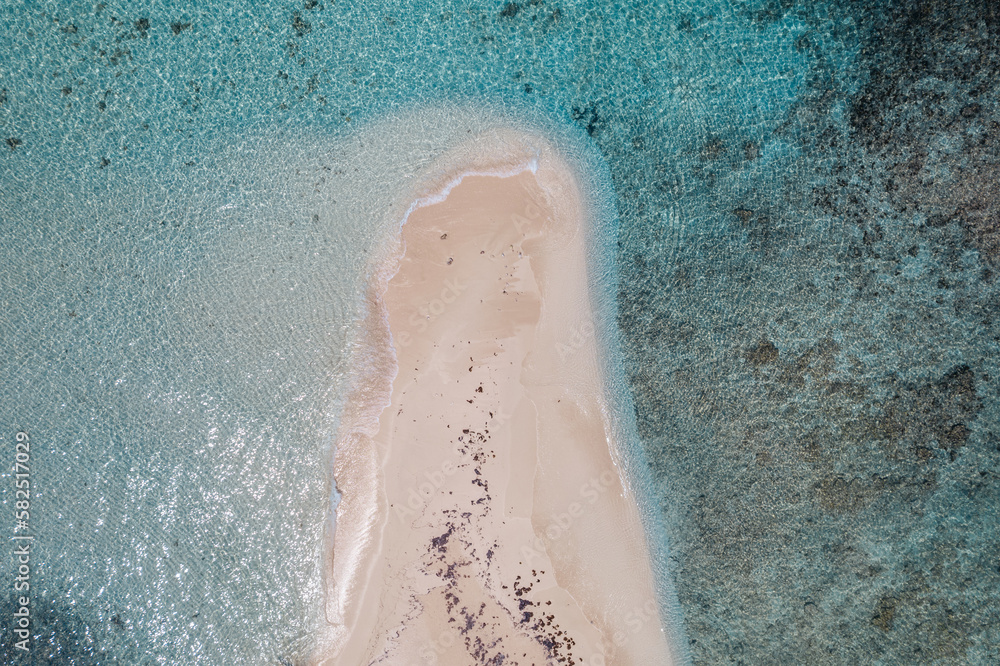 Aerial photos of Middle Silk Caye, a sandbar and part of the Gladden Spit and Silk Cayes Marine Reserve in Belize. 