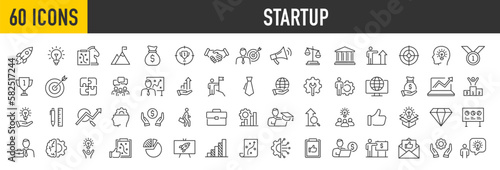 Set of 60 Startup web icons in line style. Business, Creative, idea, marketing, target, developement, collection. Vector illustration.