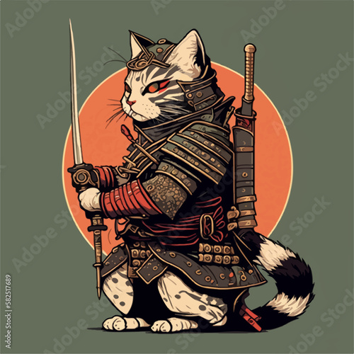 cat ninja.samurai. illustration vector. isolated background.