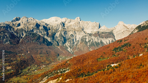 Beautiful landscape village and alps view of Theth small town in Albania.