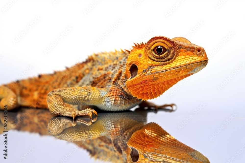 Fototapeta premium Agama lizard reflection. Generative AI