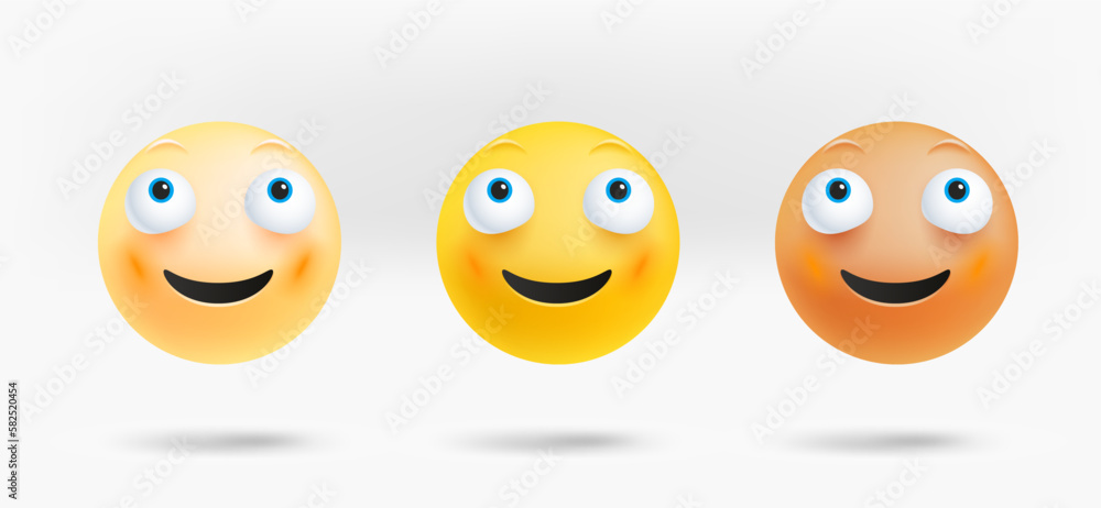 Different facial emoticons set. Excited emotion. 3d vector isolated on white background Different facial emoticons set. Excited emotion. 3d vector isolated on white background