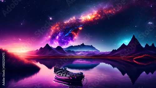 Art wallpaper cosmic river and sunrise alien 