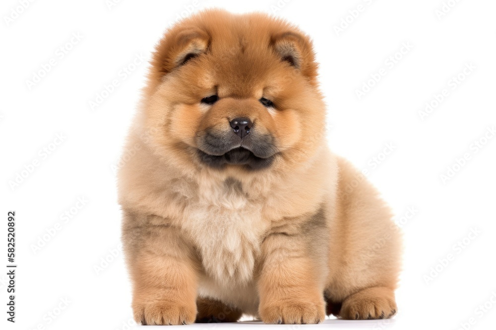 Chow chow puppy with fluffy coat, isolated on white. Generative AI Chow chow puppy with fluffy coat, isolated on white. Generative AI