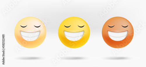 Different facial emoticons set. Excited emotion. 3d vector isolated on white background