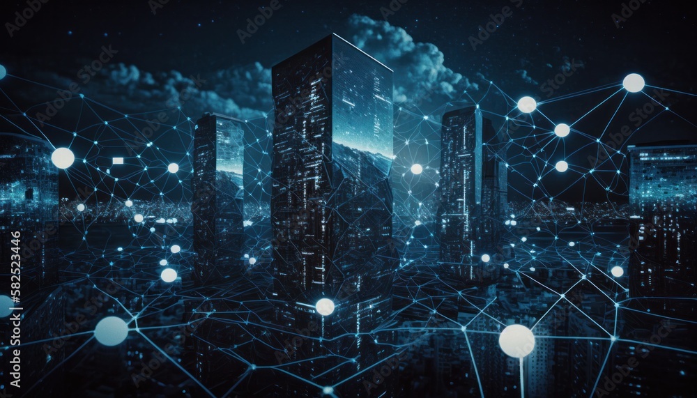 Fototapeta premium Future technology with data connect and network background concept generative ai