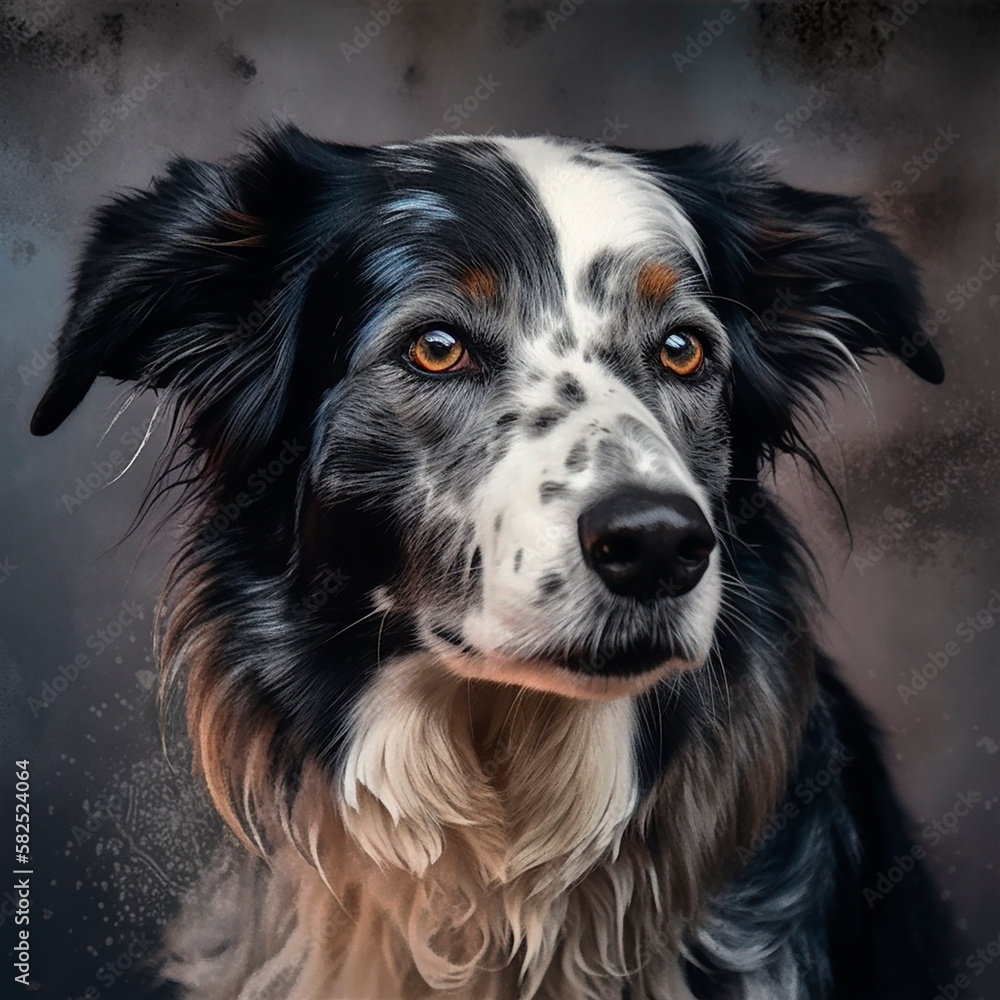 Colorful portrait of a dog animal. Generative AI technology.