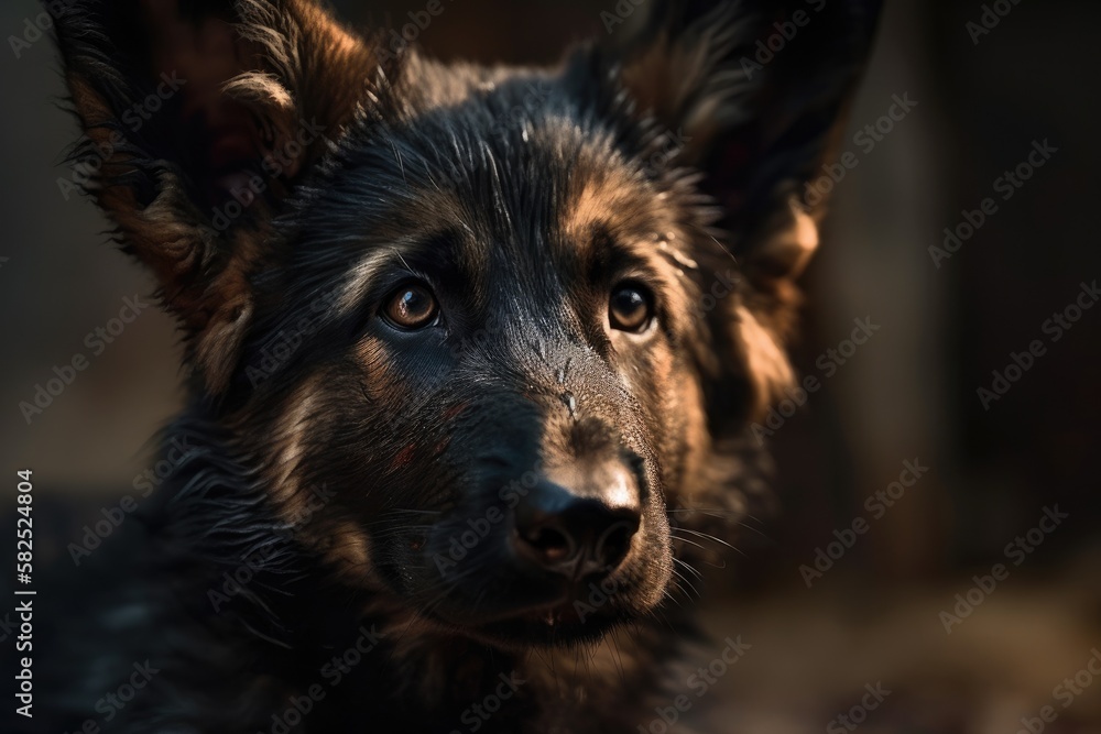 Stunning depiction of a German Shepherd puppy. close up. Generative AI Stunning depiction of a German Shepherd puppy. close up. Generative AI