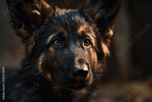 Stunning depiction of a German Shepherd puppy. close up. Generative AI