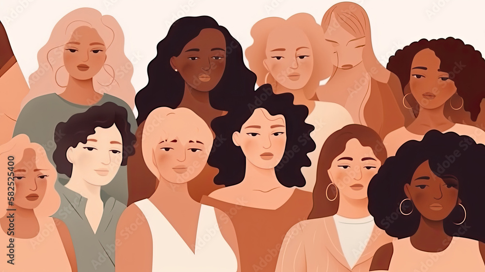 illustration of a diverse group of women on a white background, each with different body types and poses, promoting empowerment. Generative AI illustration of a diverse group of women on a white background, each with different body types and poses, promoting empowerment. Generative AI