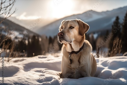 Dog enjoying the snow. Generative AI