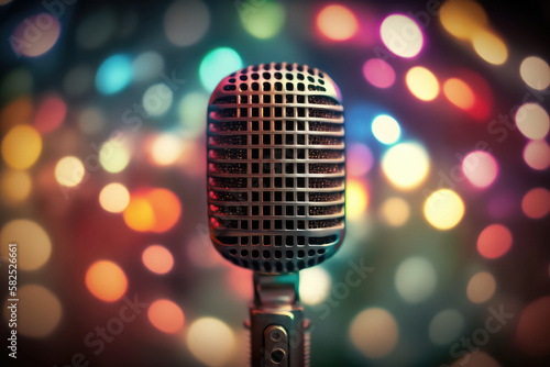 Sing - Microphone For Live Karaoke And Concert - Retro Mic With Defocuse Background  ai generated 