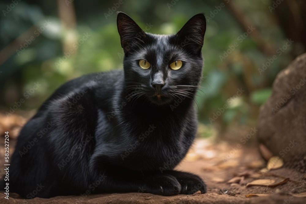 in the garden, a black cat. Generative AI in the garden, a black cat. Generative AI