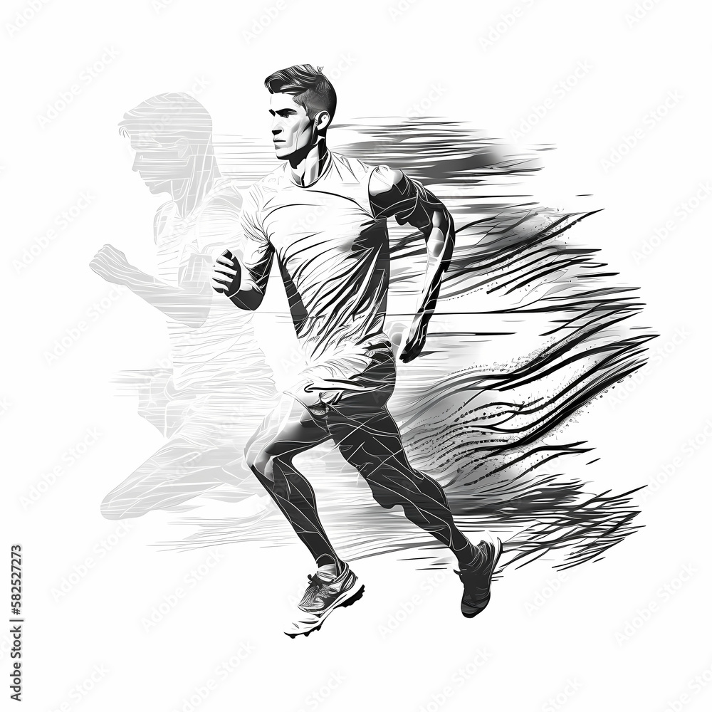 Fototapeta premium Runner Extreme Black and White Illustration
