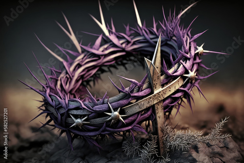 Wreath Of Thorns With King Crown Lights - Passion And Resurrection Concept (ai generated)
