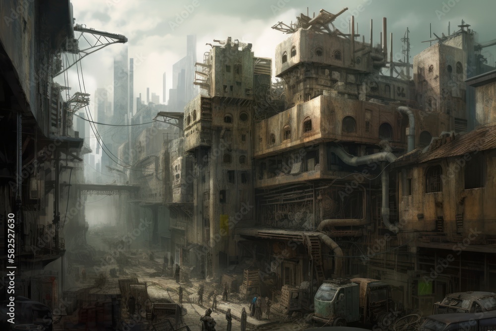 A Dystopian World of Dark and Decrepit Buildings and Apocalyptic Landscapes, Generated by AI