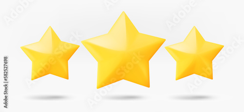 Three star rating stars concept. 3d vector isolated on white background