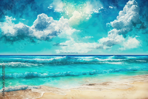 illustration painting of Beach - Sand With Abstract And Defocused Ocean In Background (ai generated)