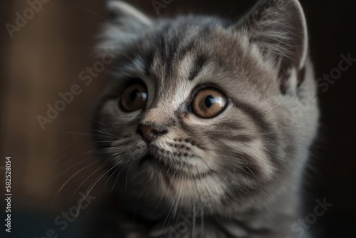 A little a beautiful kitten. Scotland's fold cat. Generative AI © AkuAku