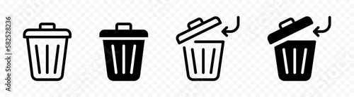 Trashcan vector icons. Rubbish can icons isolated on transparent background
