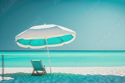 One Chair And Parasol With Blurred Sea Background (ai generated)
