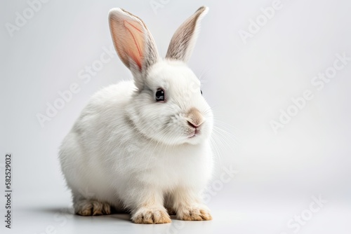 Easter bunny in lovely pose on a white background. stunningly wonderful animals. Generative AI