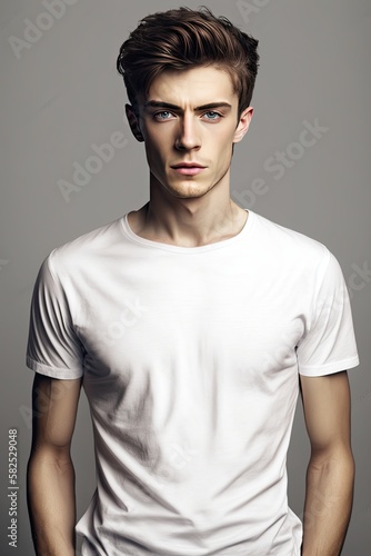 AI GENERATIVE, portrait of young boy with white t-shirt, concept model