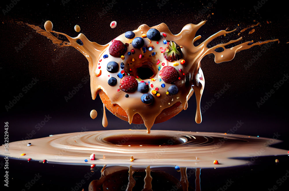 Exploding Donuts Generative AI Background illustration of Donuts floating with topping ...